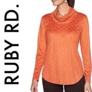 Ruby Rd long sleeve casual embroidered orange turtleneck top NEW ladies medium